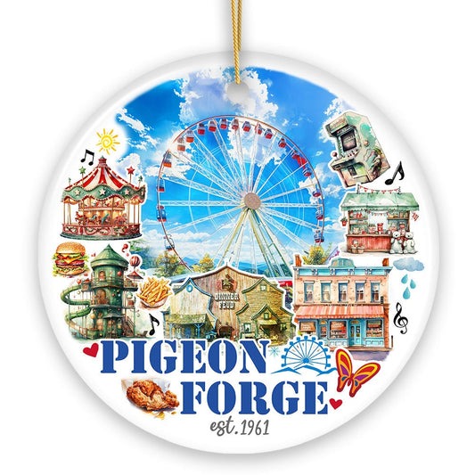 Charming Pigeon Forge Tennessee Artistic Handmade Ornament, Souvenir and Gatlinburg Christmas Decoration