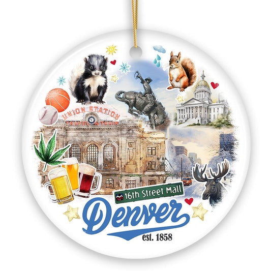 Denver Colorado Artistic Ceramic Ornament, Souvenir and Christmas Decoration Keepsake