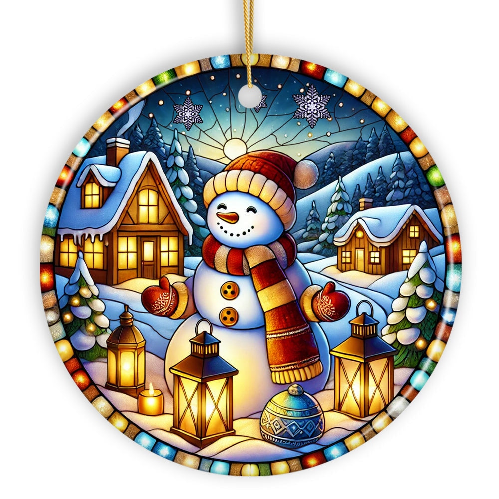 Enchanting Snowman with Cozy Lantern in Winter Village Ceramic Ornament for Decor and Gift