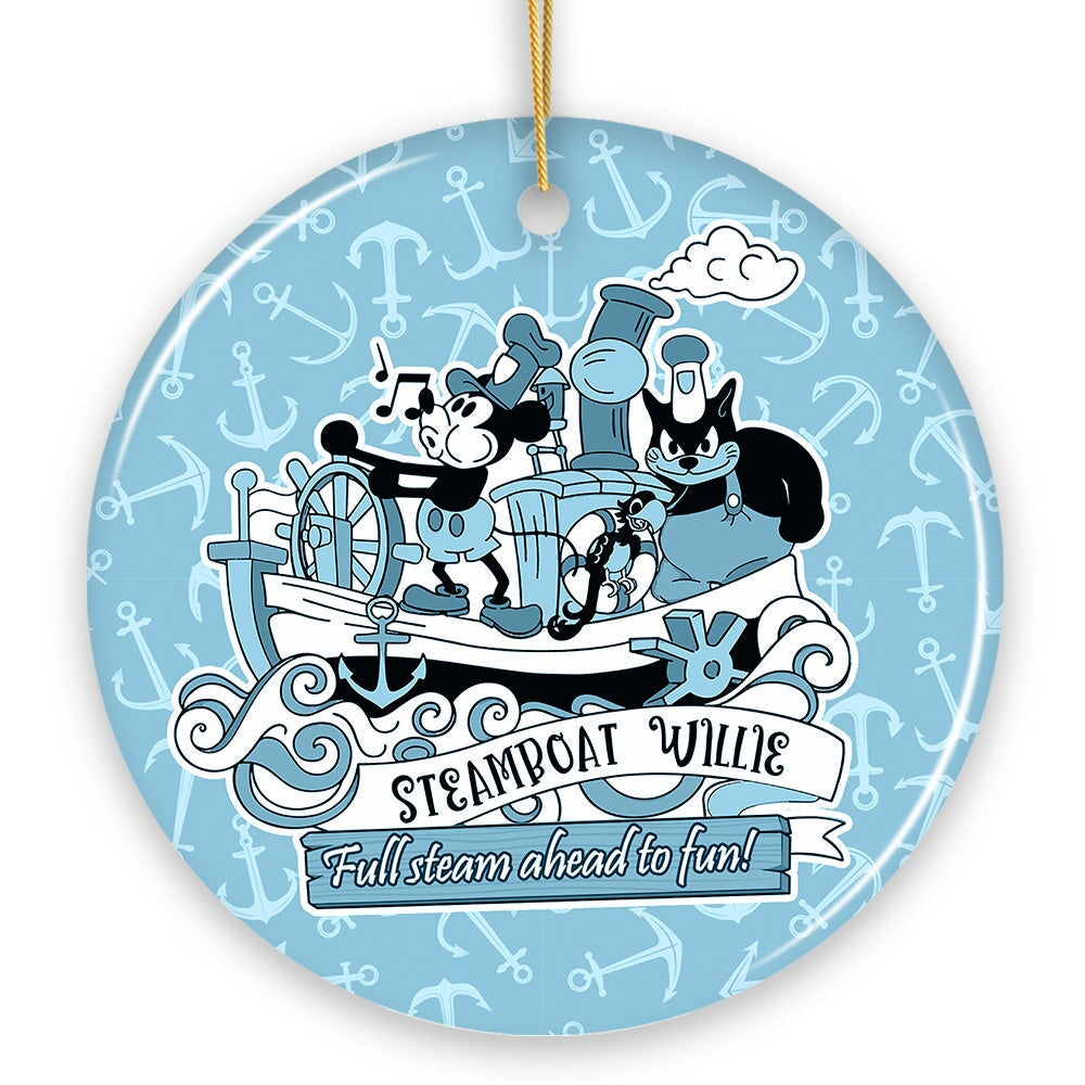 Full Steam Ahead to Fun Quote Ornament, Nostalgic Steamboat Willie Christmas Gift
