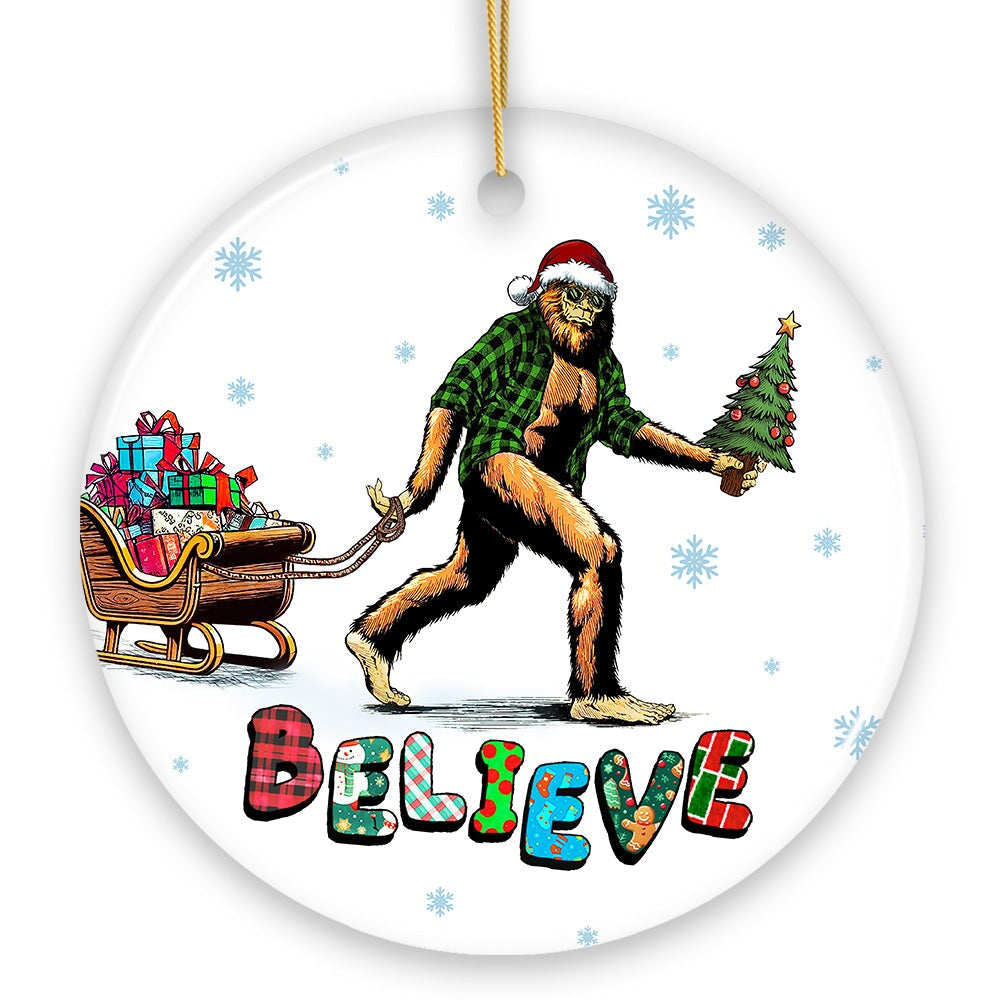 Funny Big Foot Believe Christmas Ornament, Sasquatch Humor Holiday Decor