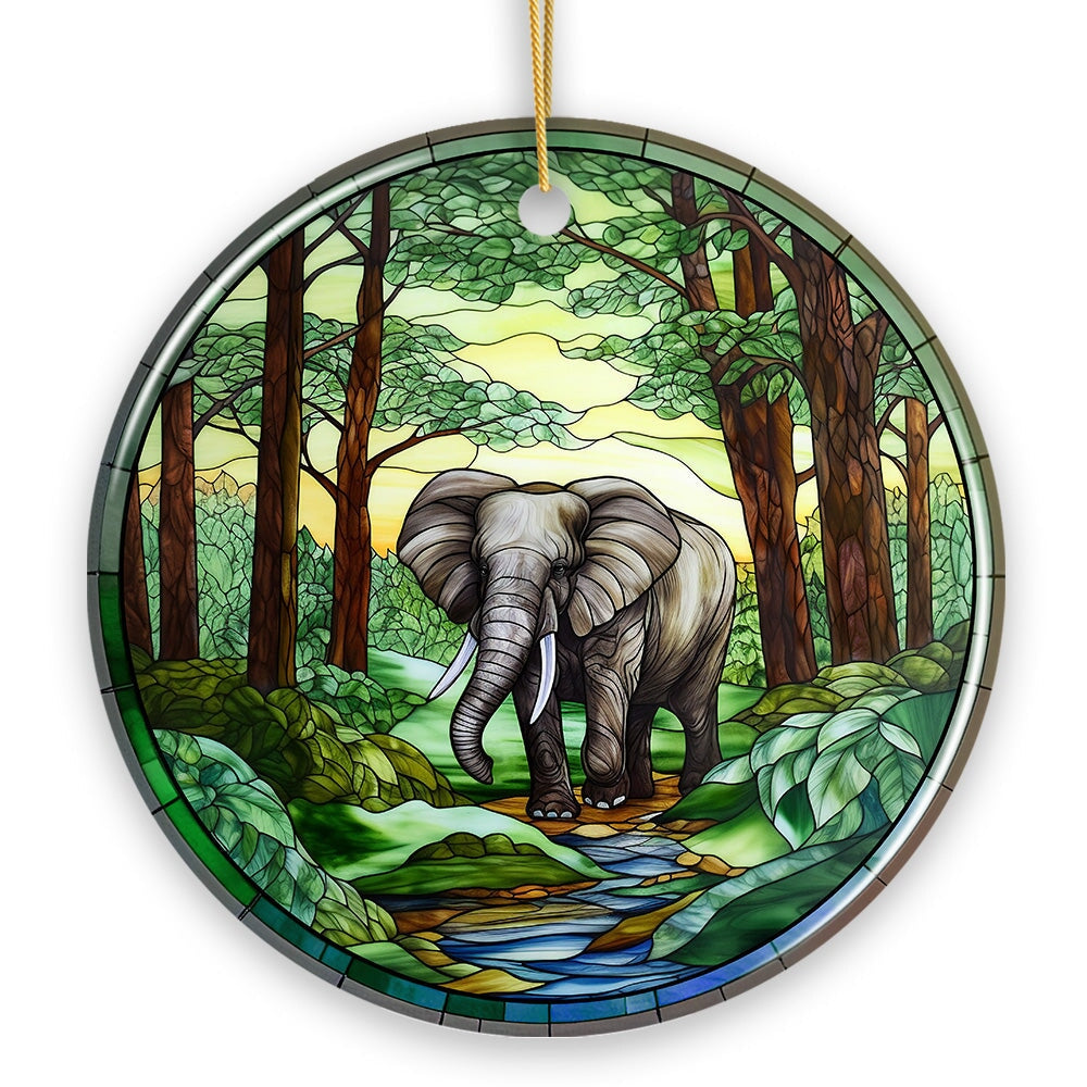 Gentle Giants Elephant Stained Glass Style Ceramic Ornament, African Animals Christmas Gift and Decor