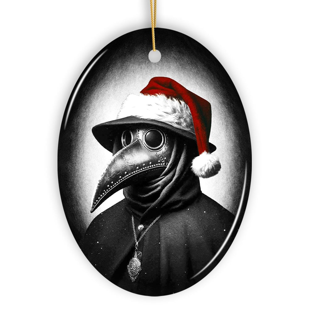 Grim Plague Doctor With Santa Hat Ceramic Ornament, Dark Christmas Keepsake for Halloween Tree
