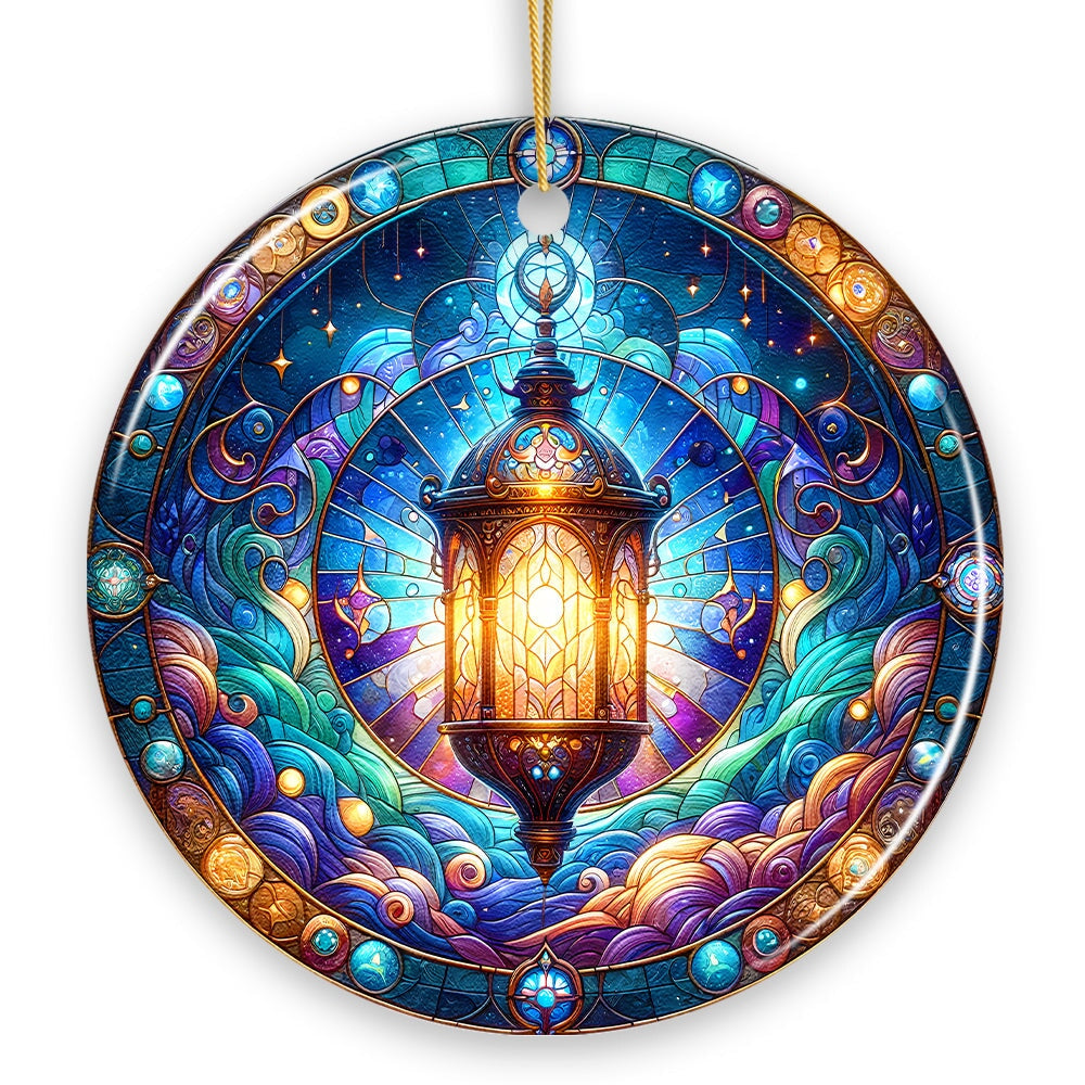 Illustrious Lantern Stained Glass Style Ceramic Ornament, Christmas Gift and Decor