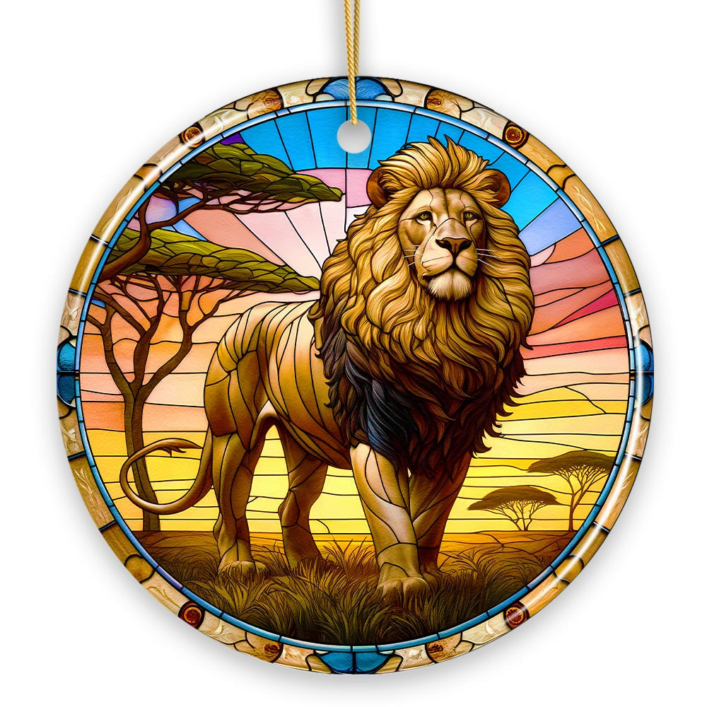 Kings of the Savannah Lion Stained Glass Style Ceramic Ornament, African Animals Christmas Gift and Decor