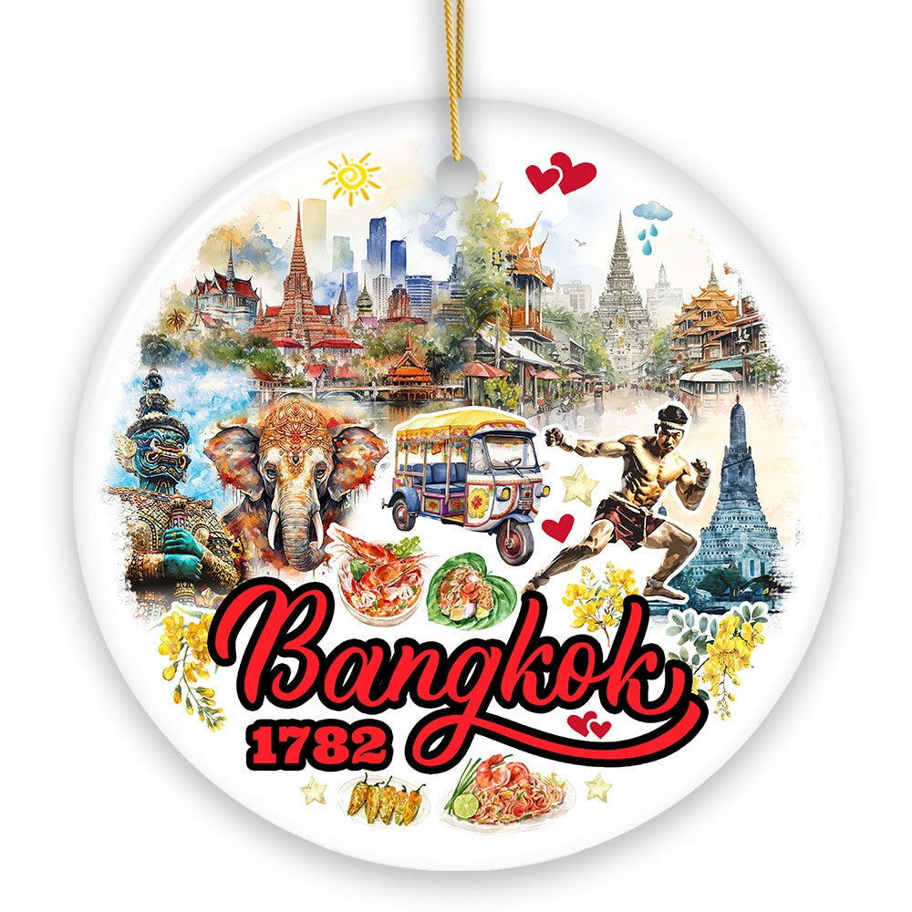 Lively Bangkok City Artistic Ceramic Ornament, Thailand Souvenir and Christmas Decor Keepsake