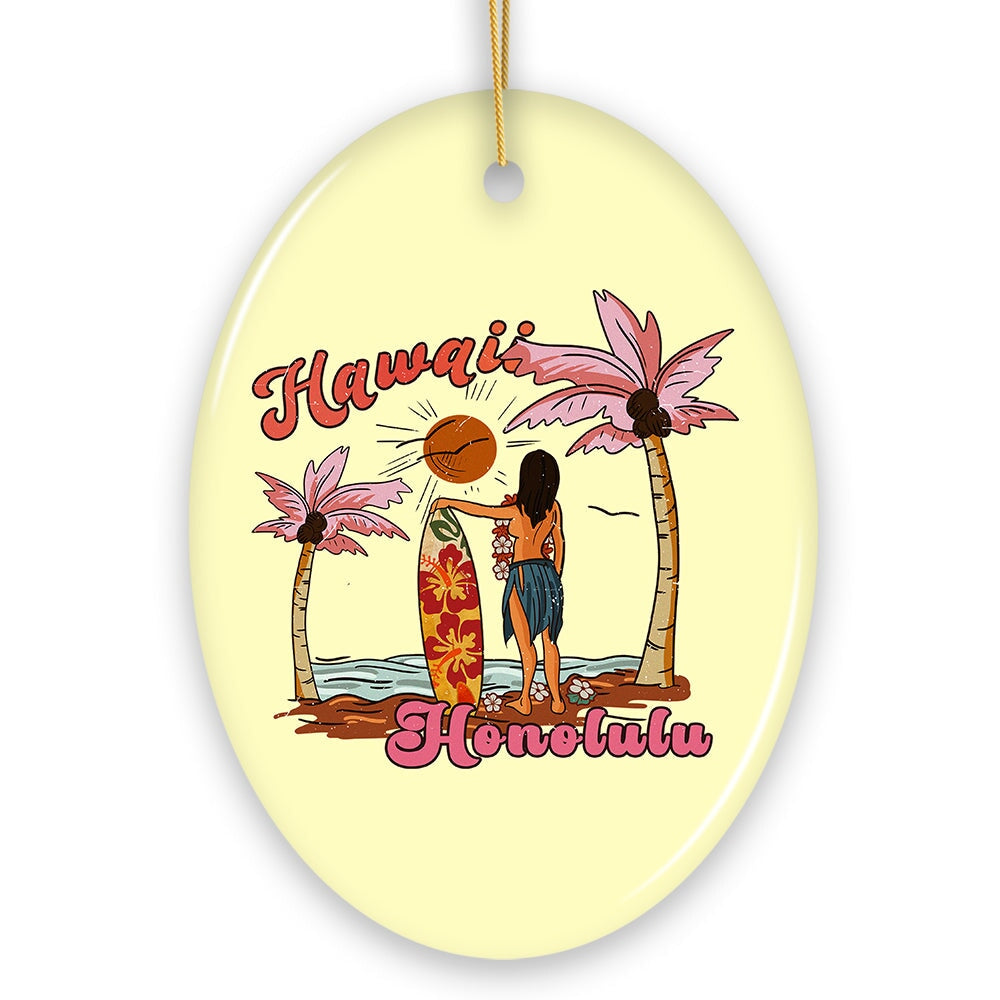 Unique Hawaii Cartoon Art Christmas Ornament, Holiday Gift for Surfers