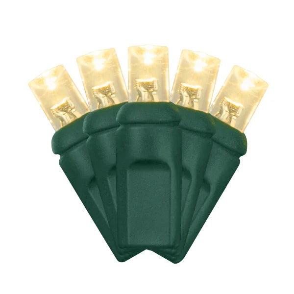 LED Mini Lights 5MM Warm White Static Green Wire - 6" Spacing, Lamp Lock