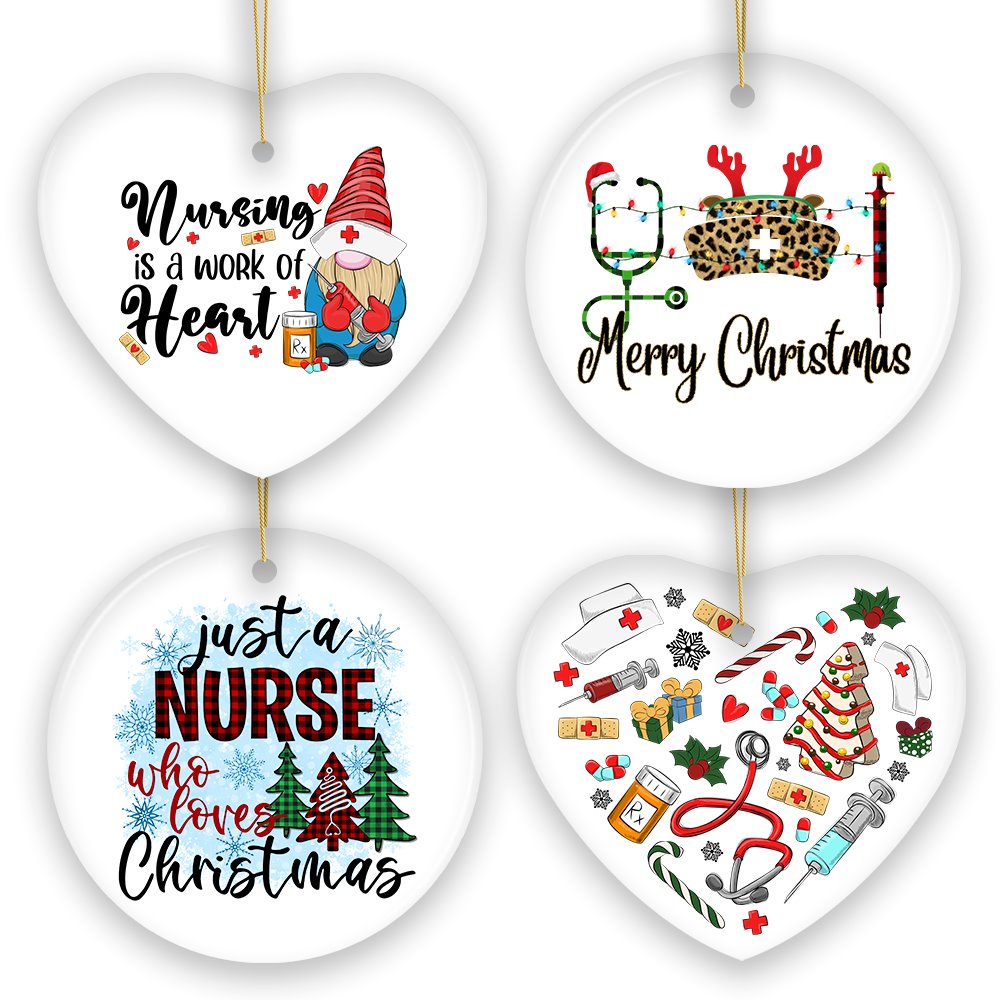 Cute Christmas Ornament Nursing Set, Bundle of Four Nurse Themed Gifts