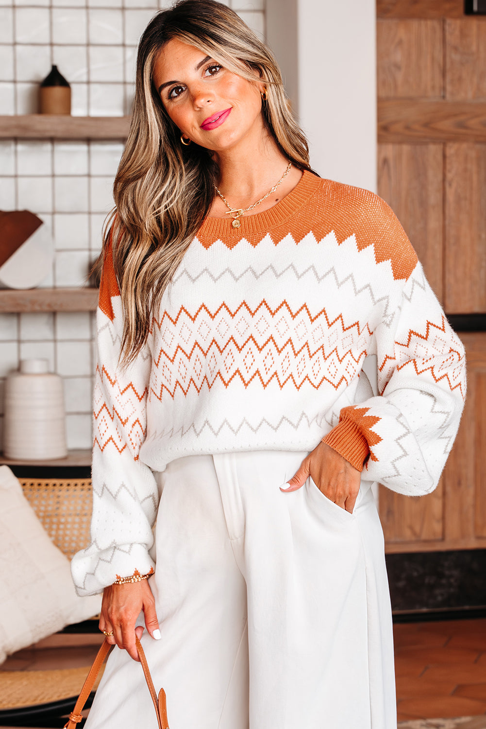 Daphne Zigzag Knitted Pullover Sweater