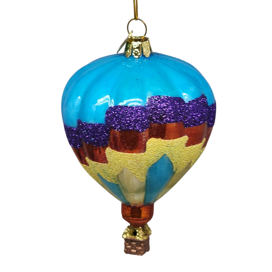 Glass Hot Air Balloon Ornament - Vibrant Blue