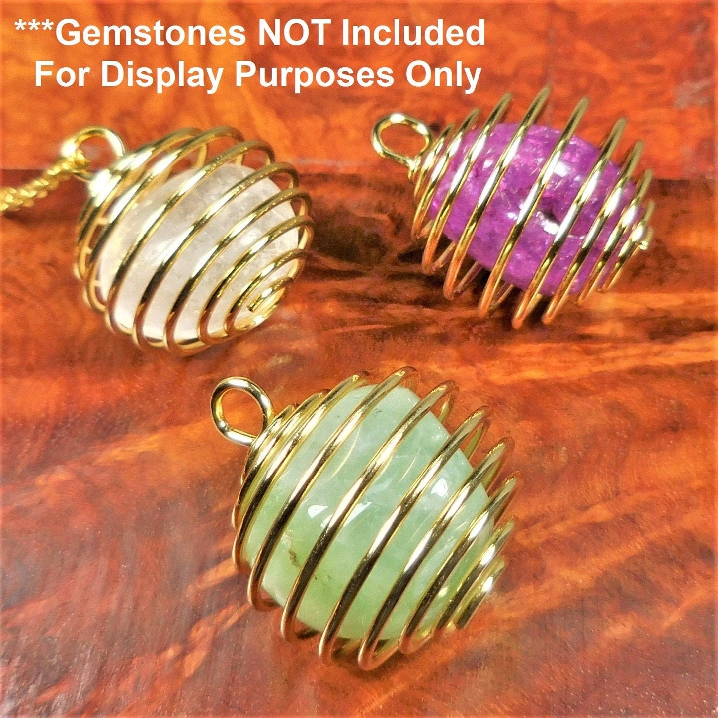 Crystal Gem Holder Spiral Cage Pendants (Silver, Gold, or Copper Plated) Circle Square