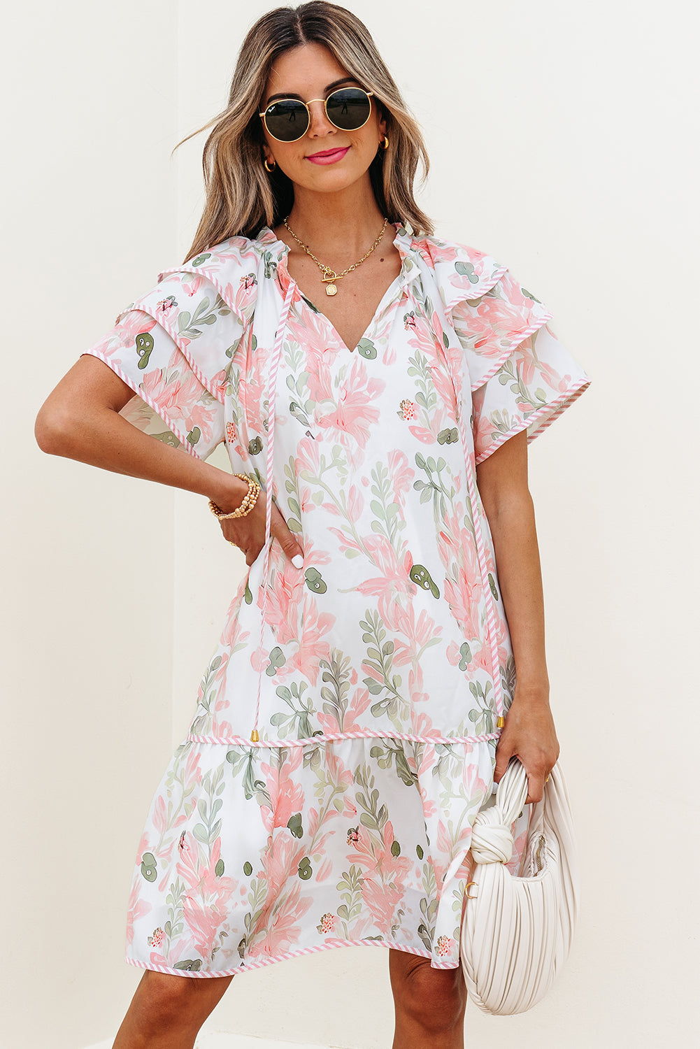 Madalyn Floral Contrast Edge Layered Short Sleeve Mini Dress