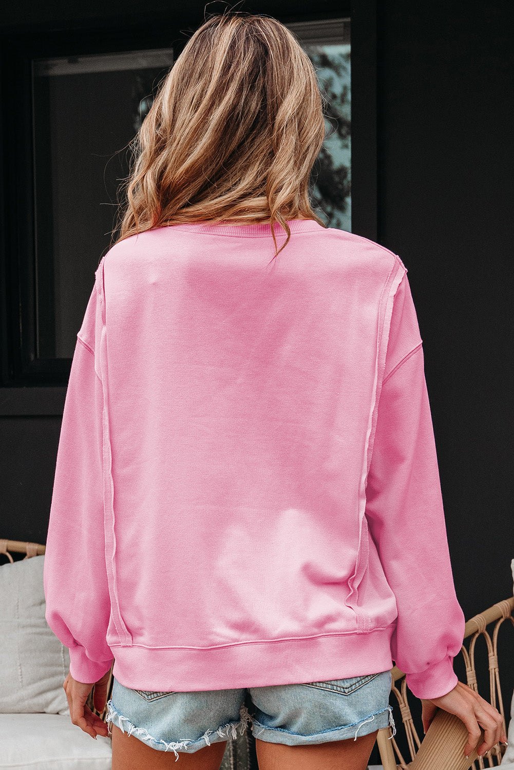 Brianna Lace Bow Embroidered Exposed Seam Sweatshirt