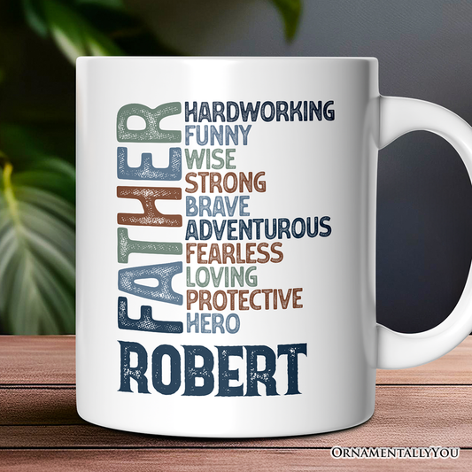 Father Definition Personalized Mug, Inspirational Gift with Custom Name for Hero Dads