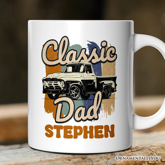 Classic Dad Personalized Mug, Retro Truck Gift for Fathers with Custom Name