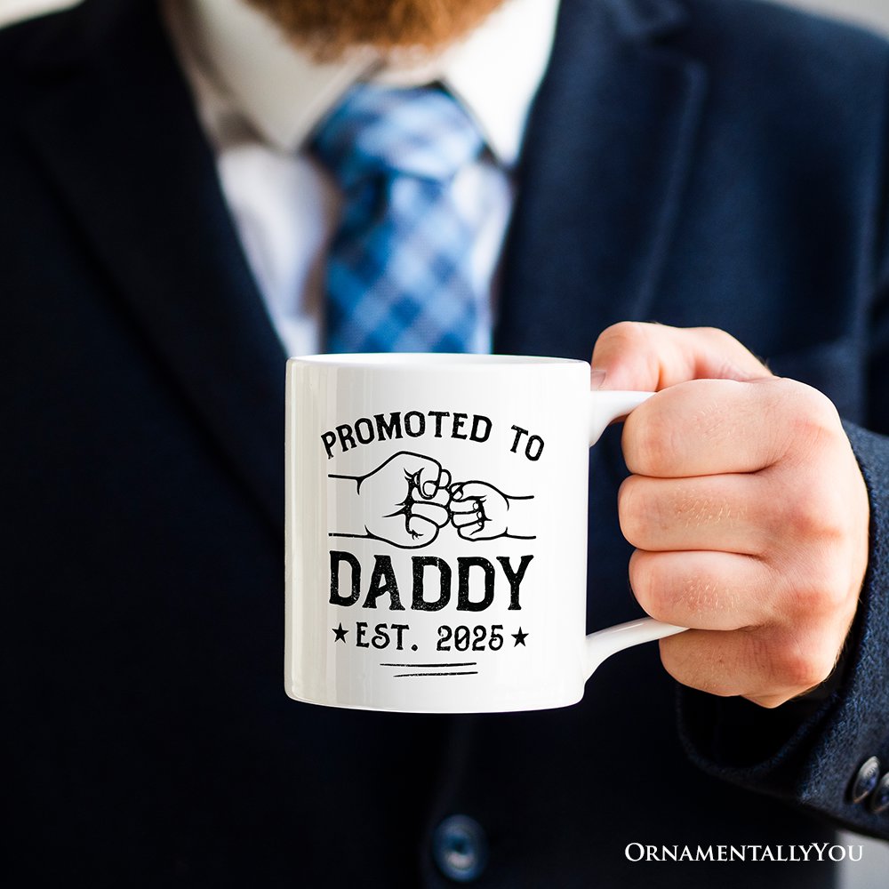Promoted to Daddy Est. 2025 Personalized Mug, Dad Pregnancy Announcement Gift with Custom Name