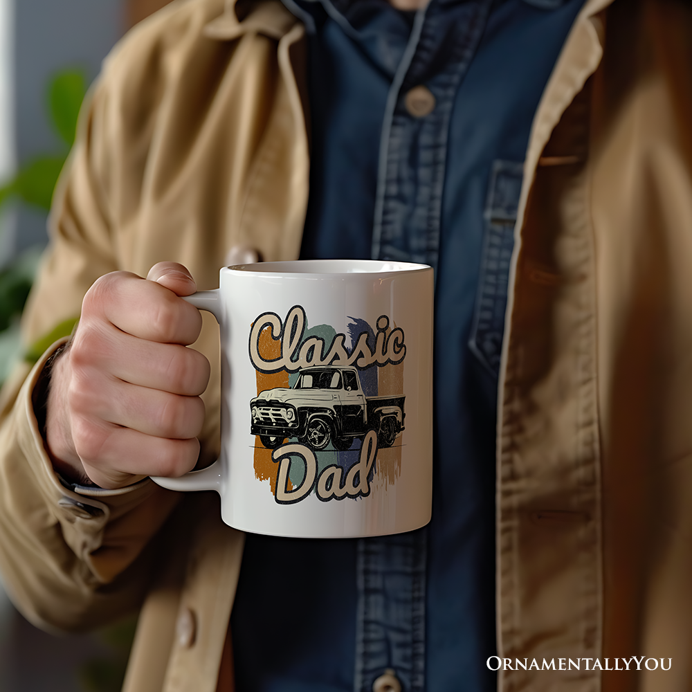 Classic Dad Personalized Mug, Retro Truck Gift for Fathers with Custom Name