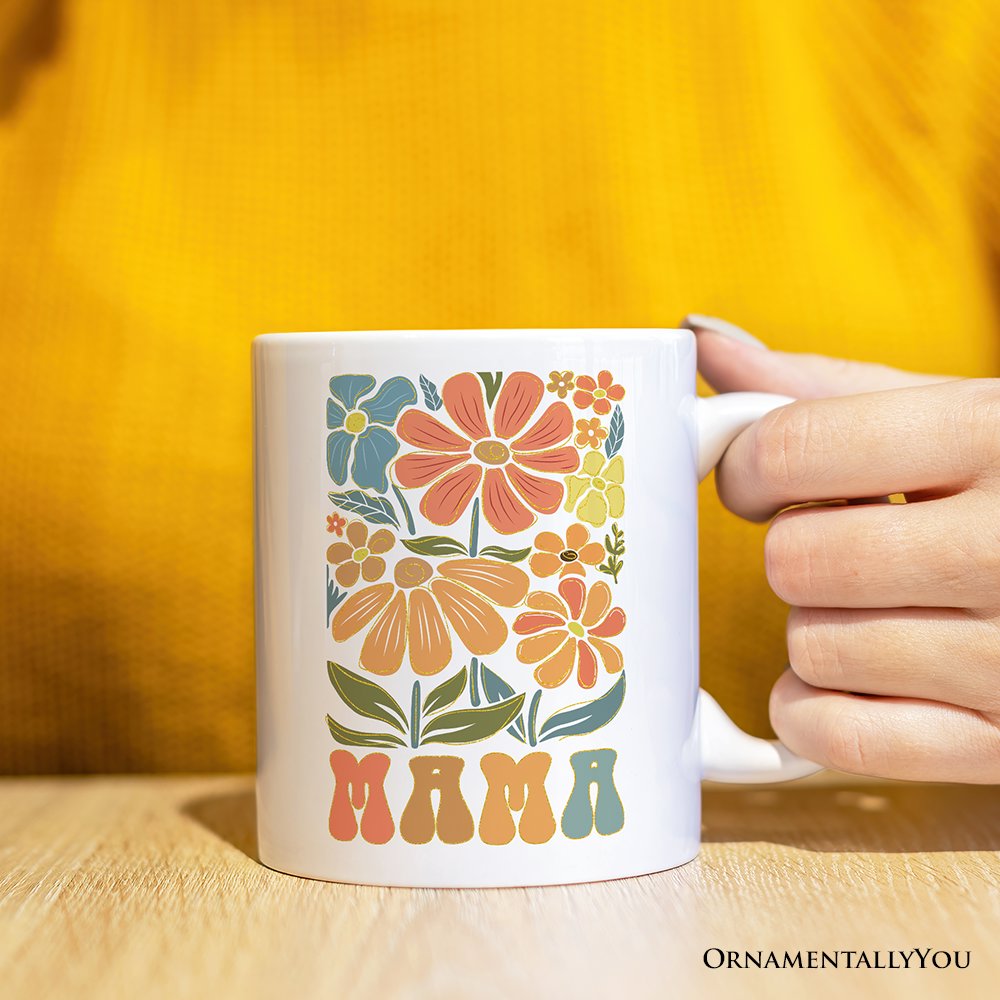 Boho Floral Mama Mug, Retro Color Flowers Gift for Mothers