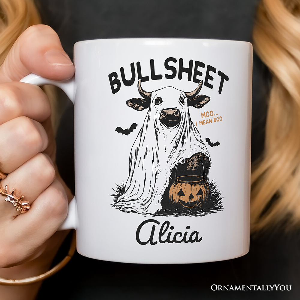 Bullsheet Halloween Bull Personalized Mug, Hilarious Cow Gift with Custom Name