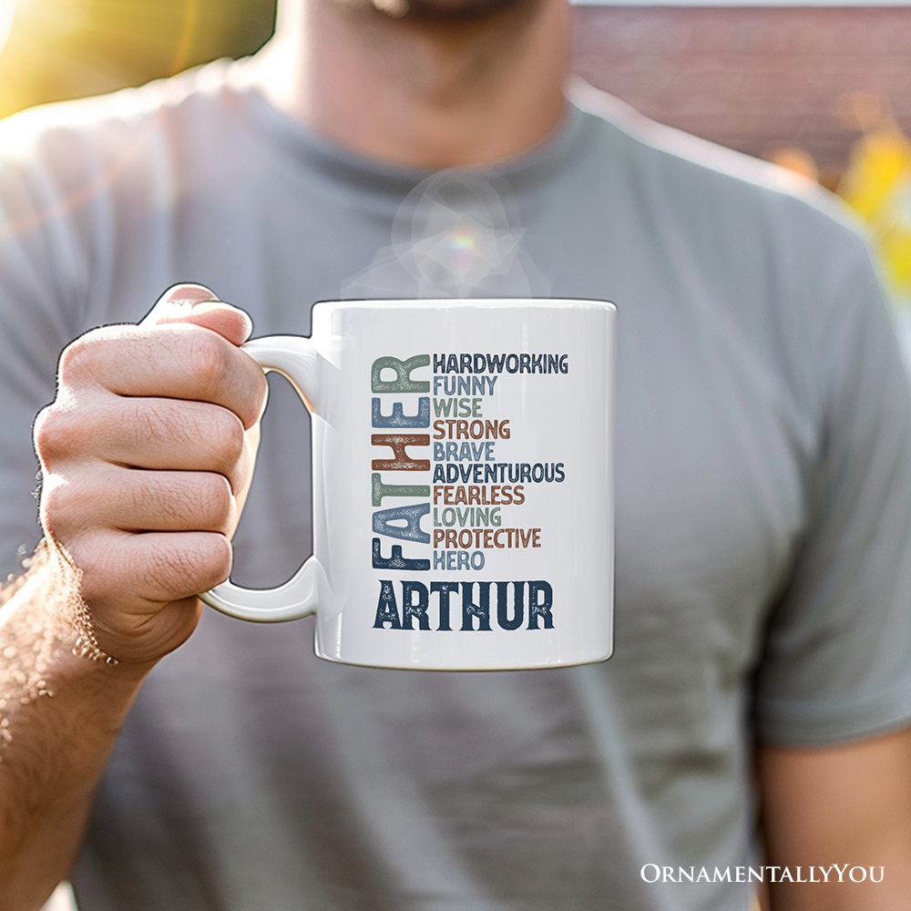 Father Definition Personalized Mug, Inspirational Gift with Custom Name for Hero Dads