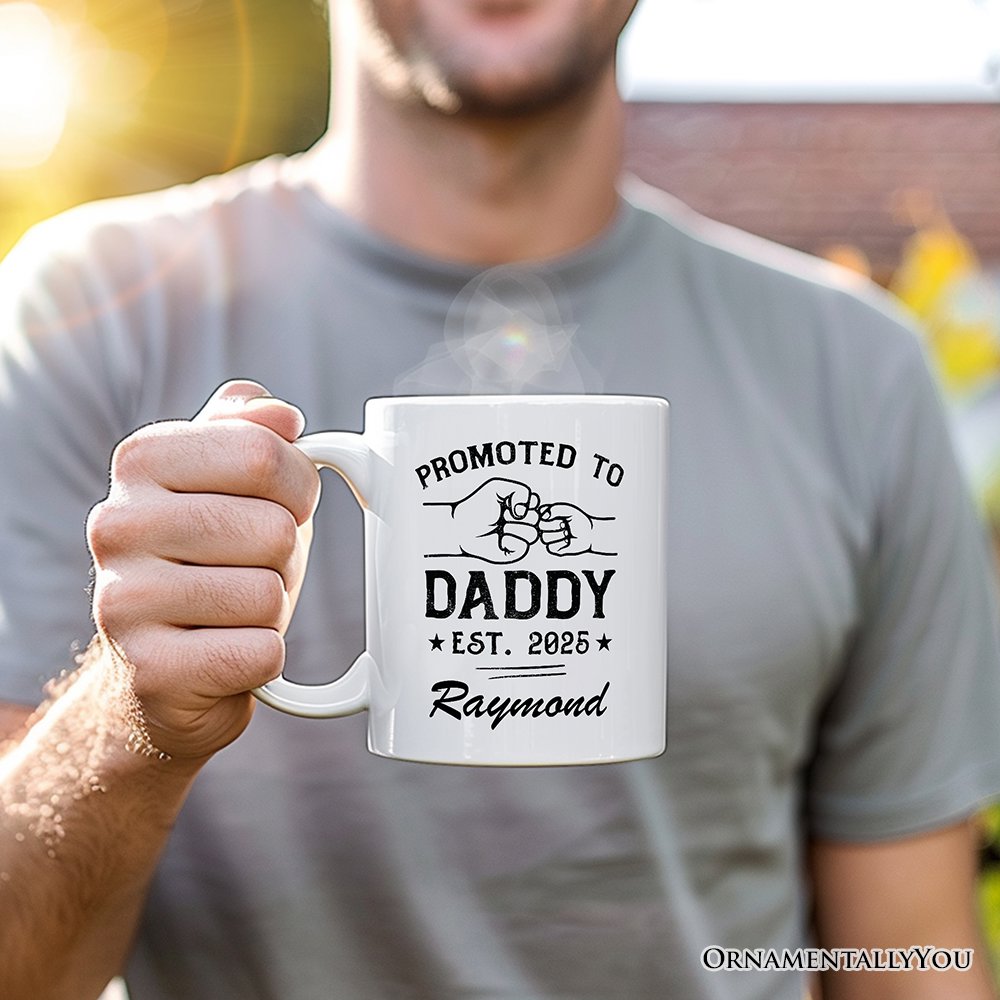 Promoted to Daddy Est. 2025 Personalized Mug, Dad Pregnancy Announcement Gift with Custom Name