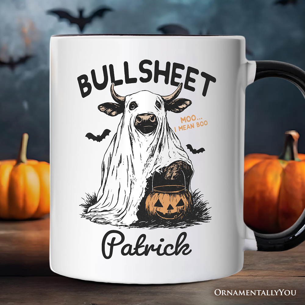 Bullsheet Halloween Bull Personalized Mug, Hilarious Cow Gift with Custom Name