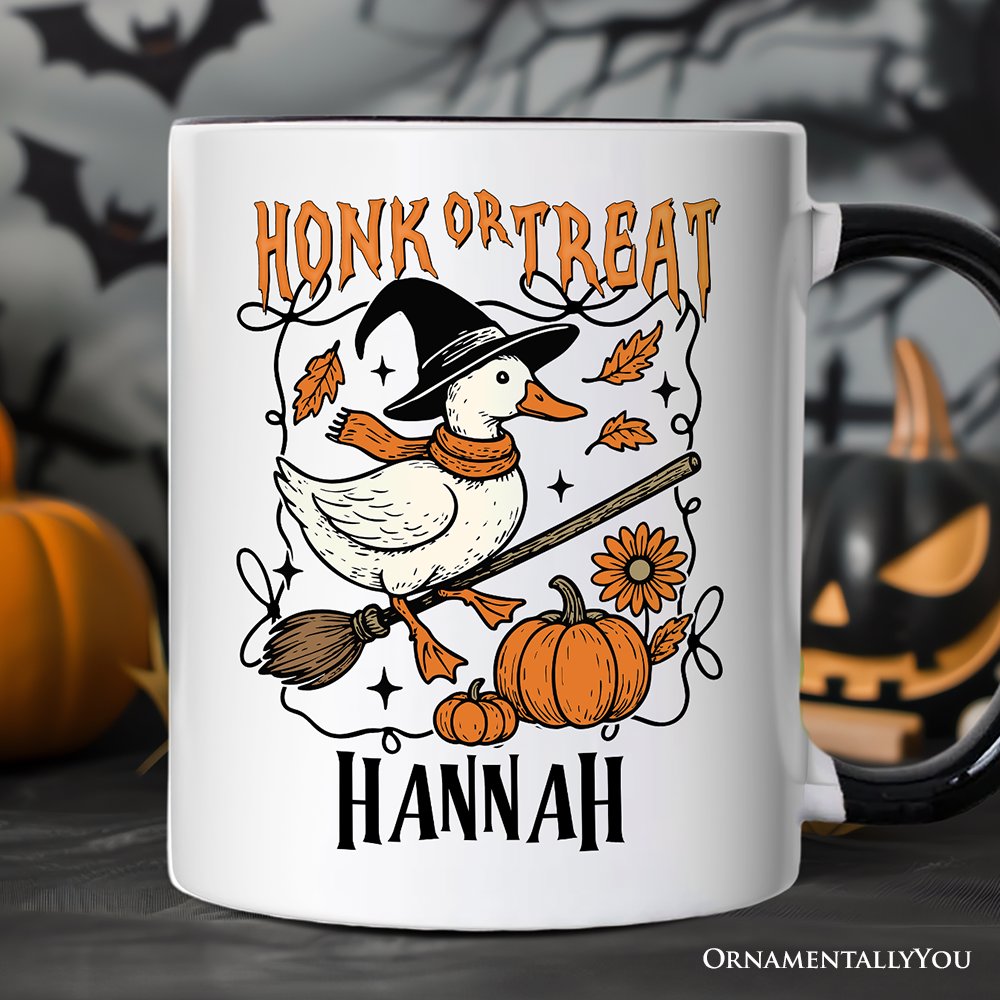Honk or Treat Goose Personalized Mug, Hilarious Halloween Gift with Custom Name