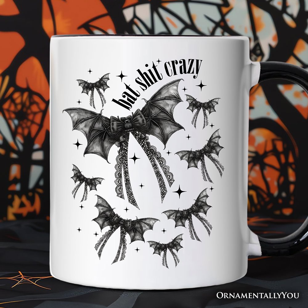 Bat Shit Crazy Coquette Bats Personalized Mug, Funny Halloween Gift with Custom Name
