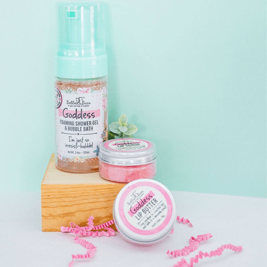 Bella & Bear Goddess Tropical Scented 2 in 1 Foaming Shower Gel & Bubble Bath & Lip Care Mini Gift Set