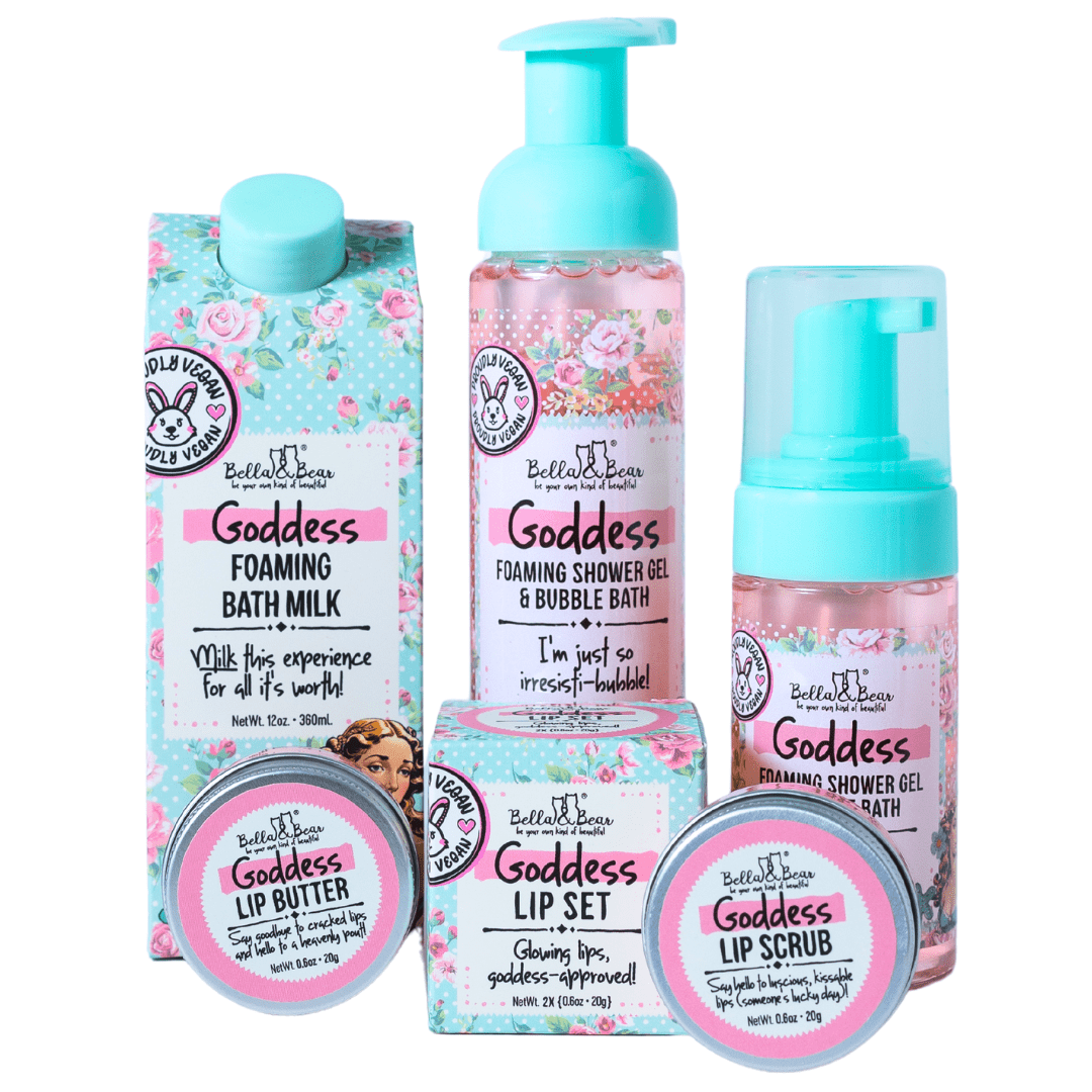 Bella & Bear Goddess Tropical Scented 2 in 1 Foaming Shower Gel & Bubble Bath & Lip Care Mini Gift Set