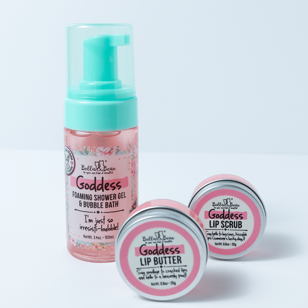 Bella & Bear Goddess Tropical Scented 2 in 1 Foaming Shower Gel & Bubble Bath & Lip Care Mini Gift Set