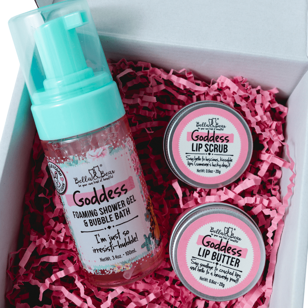 Bella & Bear Goddess Tropical Scented 2 in 1 Foaming Shower Gel & Bubble Bath & Lip Care Mini Gift Set
