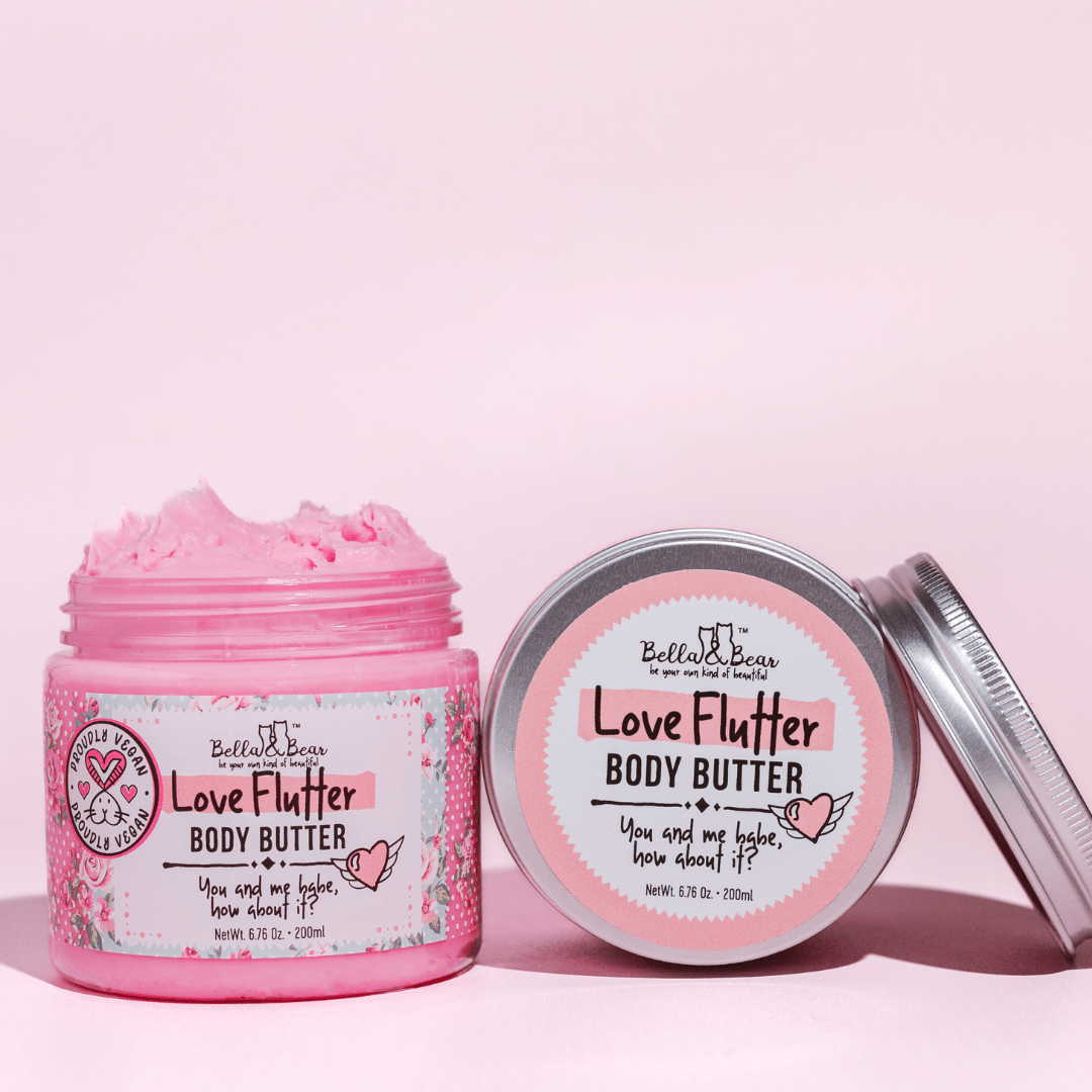 Bella & Bear Love Flutter Gift Set | Body Scrub | Bath Soap | Body Butter - Valentines Gift Set