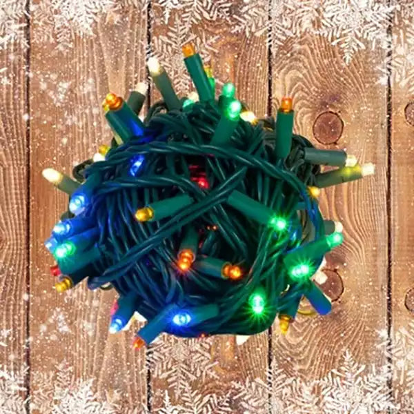 LED Mini Lights 5MM Multicolor Green Wire 6" Spacing