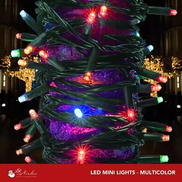 LED Mini Lights 5MM Multicolor Green Wire 6" Spacing
