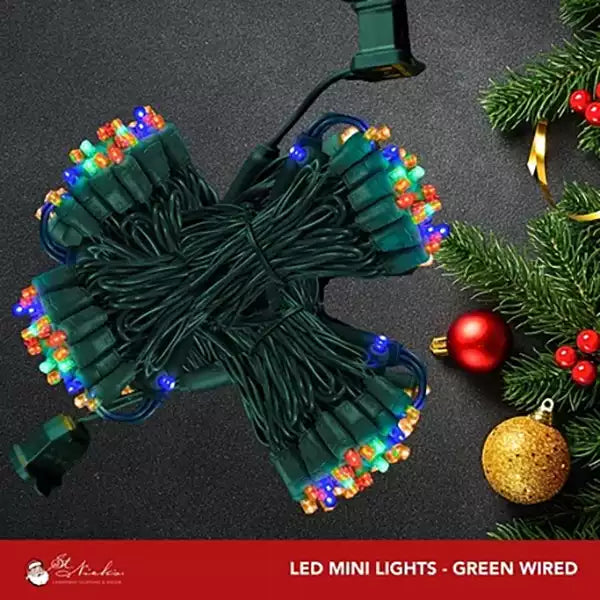 LED Mini Lights 5MM Multicolor Green Wire 6" Spacing