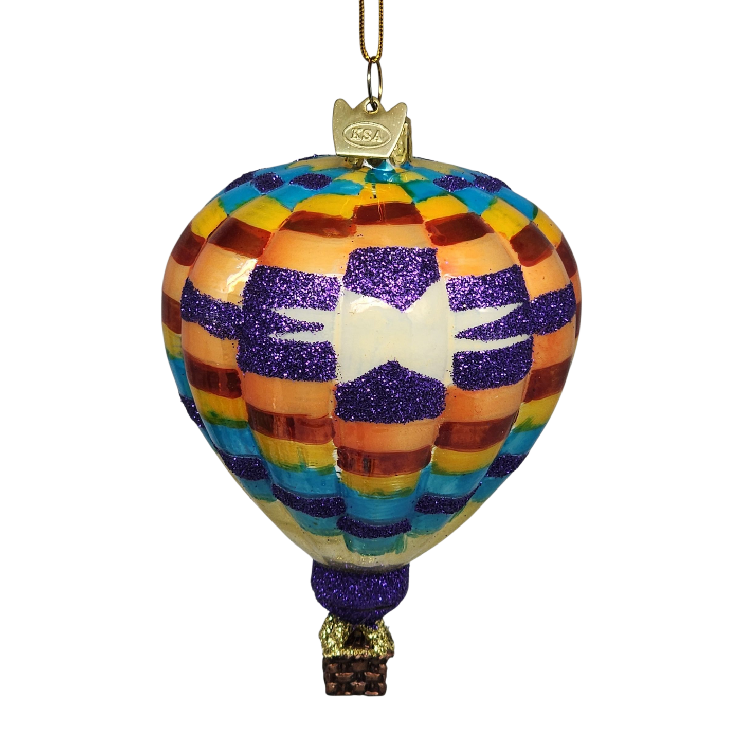 Glass Hot Air Balloon Ornament - Patchwork