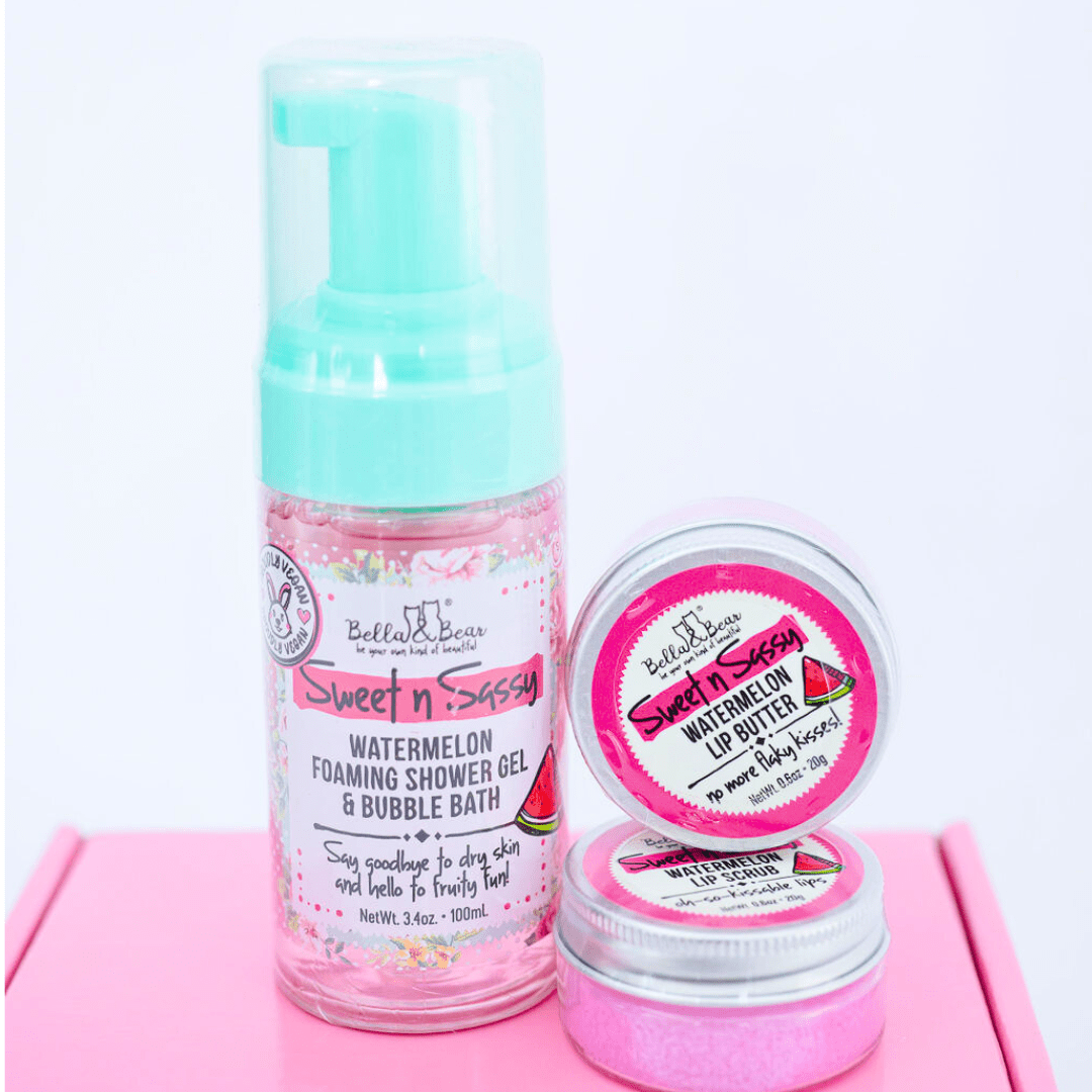 Bella & Bear Sweet 'n' Sassy Mini Bath & Body Gift Set with Foaming Shower Gel & Lip Set