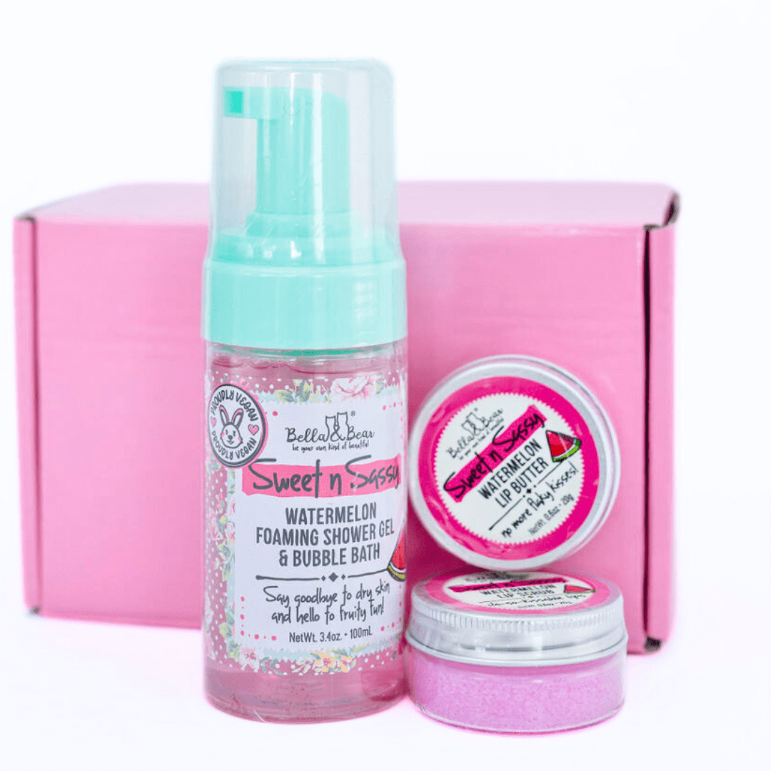 Bella & Bear Sweet 'n' Sassy Mini Bath & Body Gift Set with Foaming Shower Gel & Lip Set