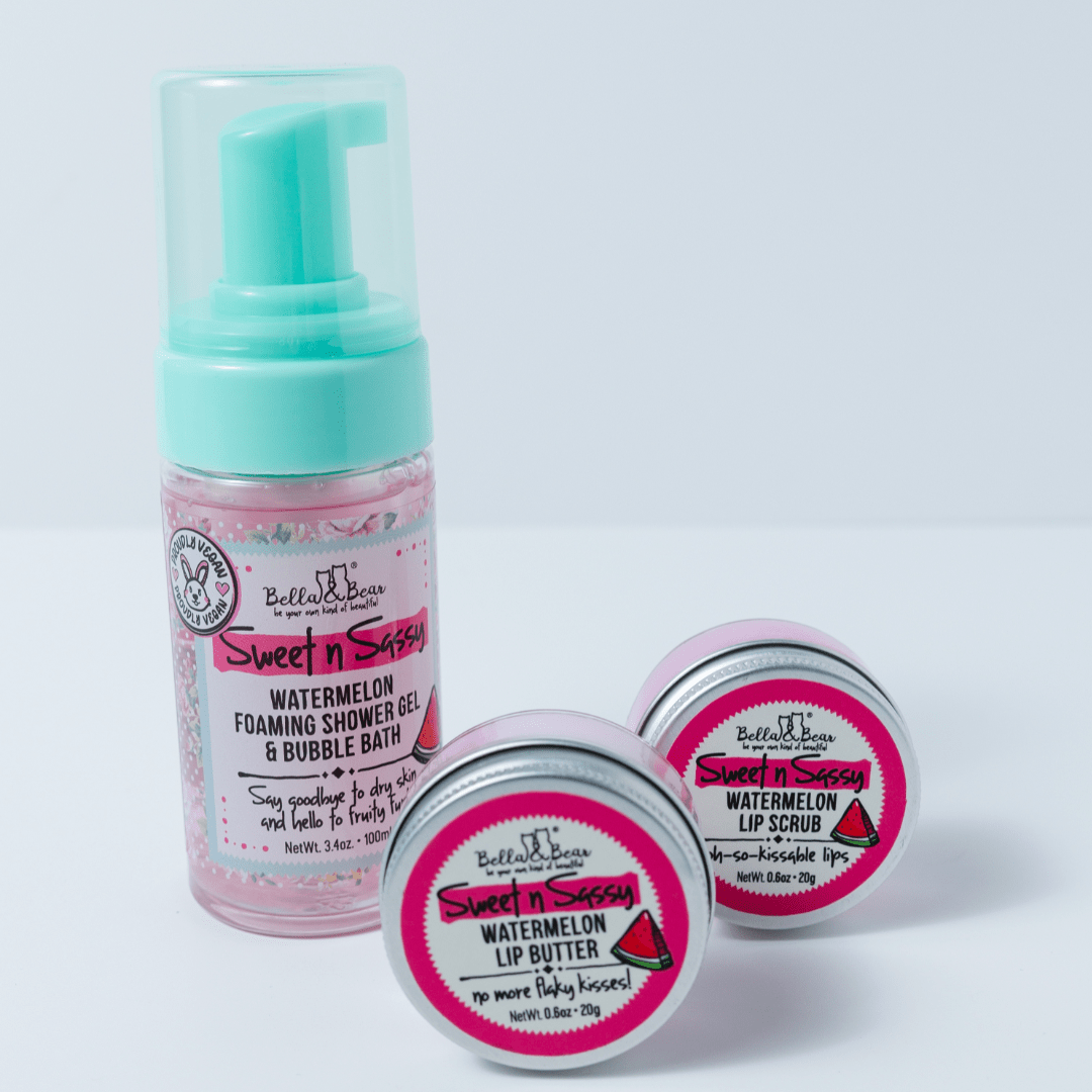 Bella & Bear Sweet 'n' Sassy Mini Bath & Body Gift Set with Foaming Shower Gel & Lip Set