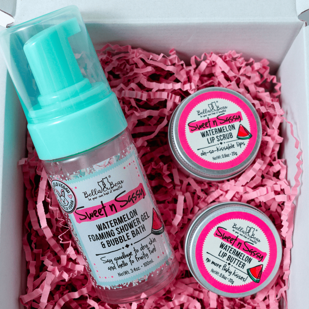 Bella & Bear Sweet 'n' Sassy Mini Bath & Body Gift Set with Foaming Shower Gel & Lip Set