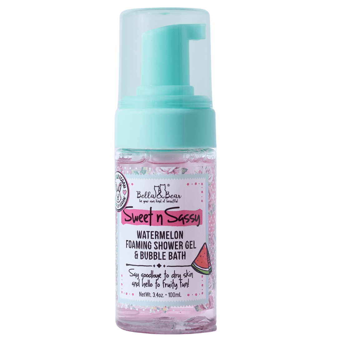 Bella & Bear Sweet 'n' Sassy Watermelon Gift Set Foaming Body Wash & Bubble Bath, Body Scrub, Lip Butter & Lip Scrub