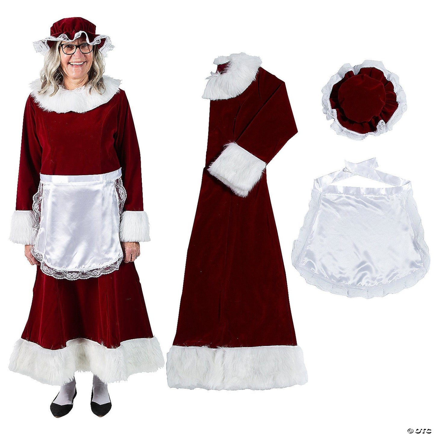 Women's Burgundy Velvet Mrs. Claus Dress Costume - Medium