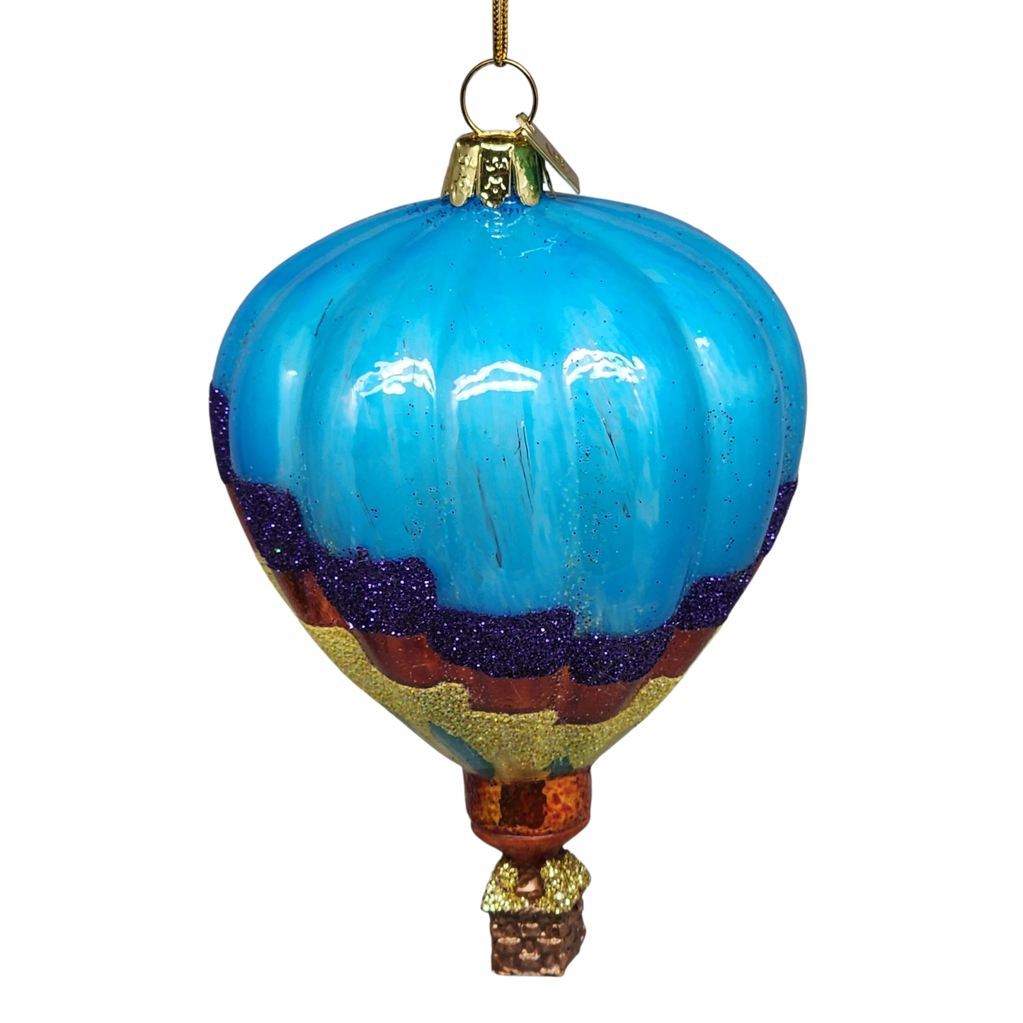 Glass Hot Air Balloon Ornament - Vibrant Blue