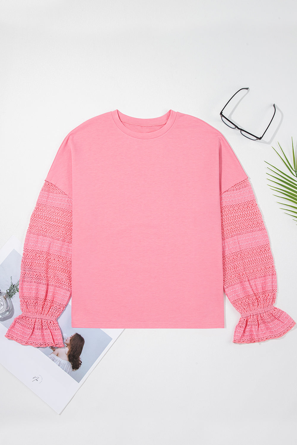 Brielle Lace Ruffled Sleeve Patchwork Loose Sweatshirt