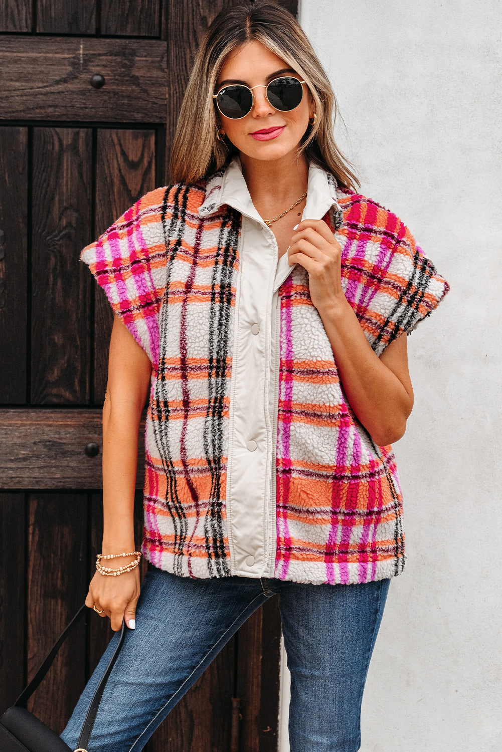 Molly Sherpa Plaid Jacket Vest