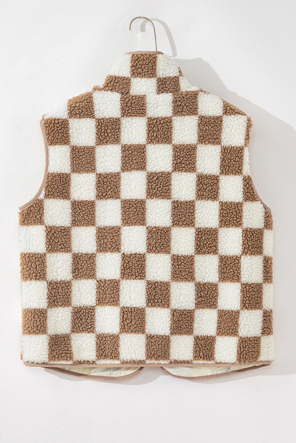 Mindi Checkered Sherpa Collared Jacket Vest
