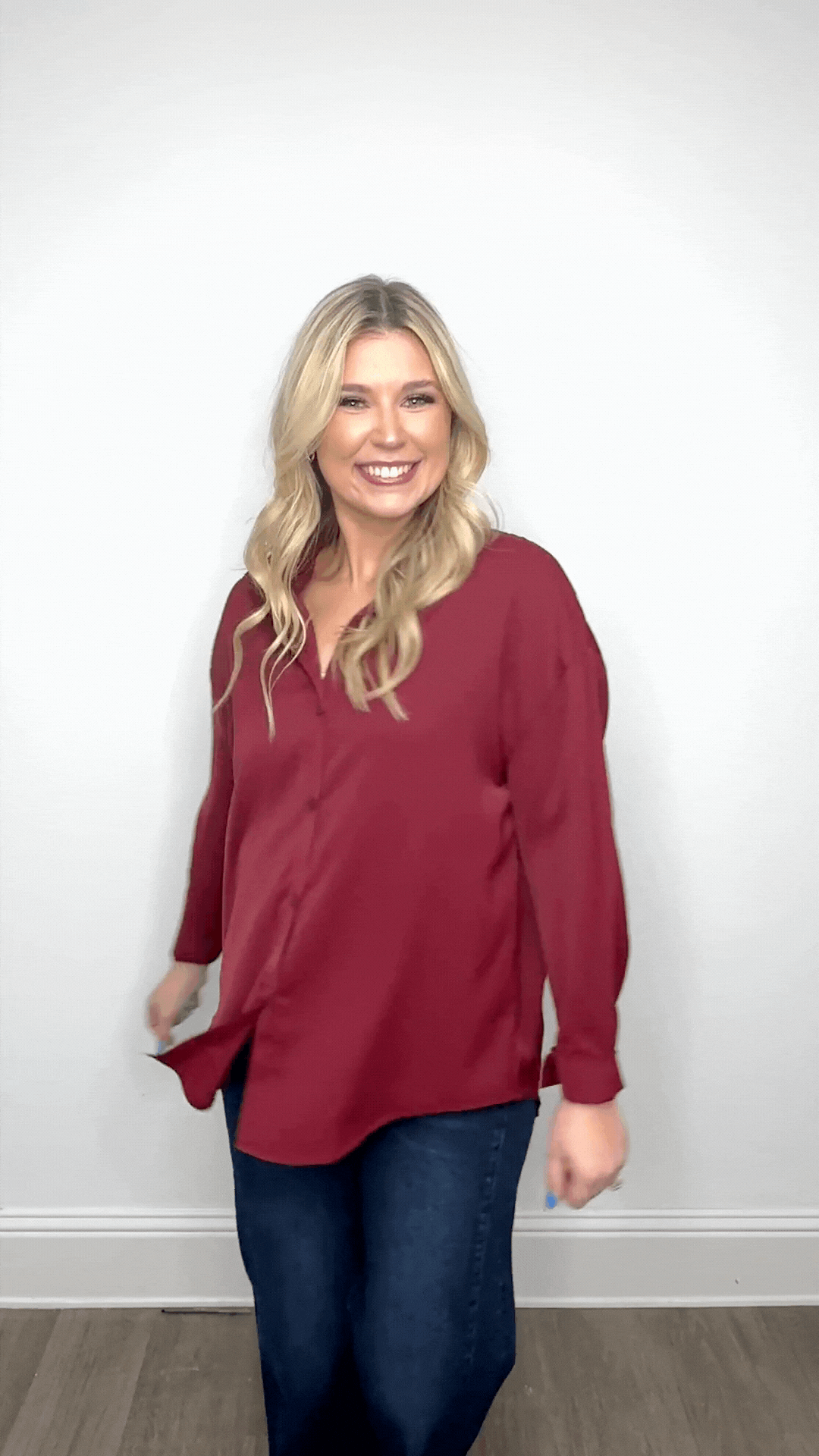 Kathryn Classic Button-Up Shirt, Maroon | Grace+Emma