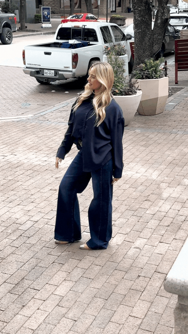 Kathryn Classic Button-Up Shirt, Navy | Grace+Emma